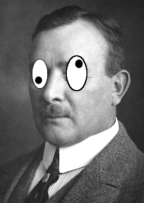 Erik Axel Karlfeldt med "googly eyes", överdrivet stora tecknade ögon som tittar åt olika håll. 