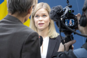 Jämställdhets- och biträdande arbetsmarknadsminister Paulina Brandberg (L) vid en pressträff på Rosenbad