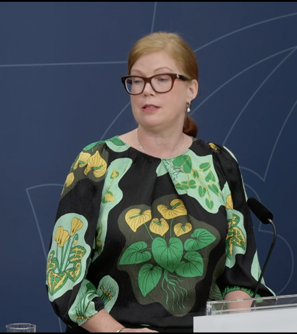 Anna Starbrink (L) under presskonferensen om försvarsanslagen i BP25